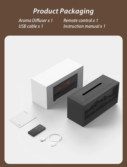 Fireplace Air Humidifier Waterless Auto-Off Aroma Essential Oil Diffuser with LED Light &amp; Remote Control for Home Creative Gift