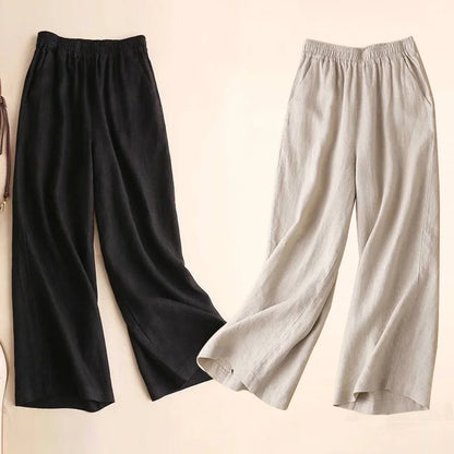Fashion Full Length Casual Pants for Women Cotton Linen Wide Leg Pants Solid Summer Pants Female Loose High Waist Straight Trous