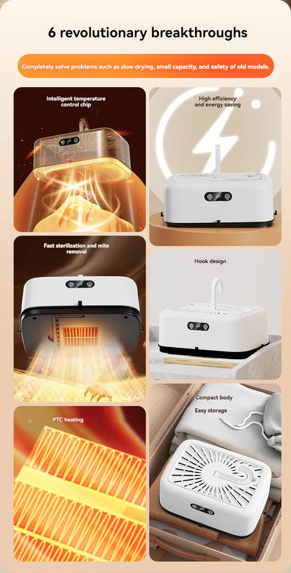 New Mini Portable Dryer Foldable Electric Dryer Intelligent Timed Fast Drying Household Cabinet with Drying Bag Compact Travel