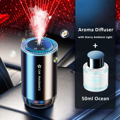Car Aroma Diffuser with LED Starry Ambient Light 50ml Cologne Perfume Car Air Freshener Flavoring for Cars Fragrance Diffusers