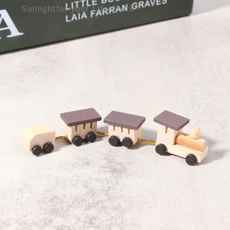 Christmas Wood Train Dollhouse Miniature Kid Pretend Play Toy Mini Scenery Xmas Table Top Ornament Party Decor Navidad Gift
