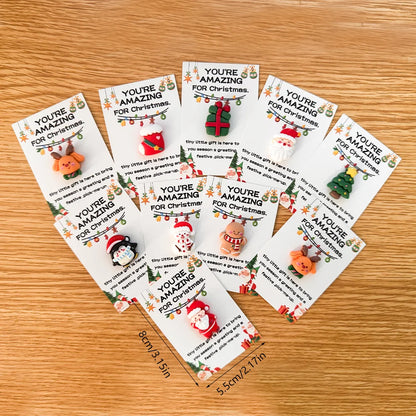 40pcs Christmas Mini Hug Cards with Resin Ornaments - Santa Claus, Socks, Gingerbread Snowman, Reindeer Patterns Christmas Gifts