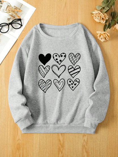 Simple Lines Heart Drawing Printing Women Hoodies Harajuku Oversize Hoody Fashion Loose Clothing Comfortable Sweatshirt Female