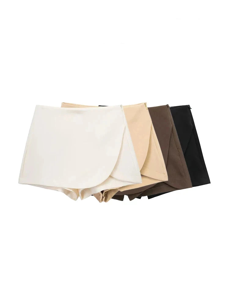 SIYANG Women Fashion Pareo Style Shorts Skirts Vintage High Waist Side Zipper Female Skort Mujer