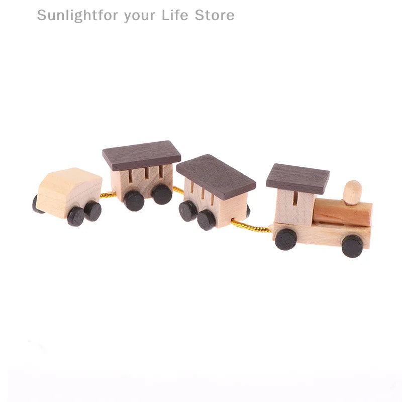 Christmas Wood Train Dollhouse Miniature Kid Pretend Play Toy Mini Scenery Xmas Table Top Ornament Party Decor Navidad Gift
