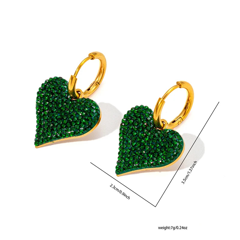 ANENJERY 316L Stainless Steel Green White Zircon Love Heart Necklace Earrings For Women Sparkling Jewelry Gifts Wholesale
