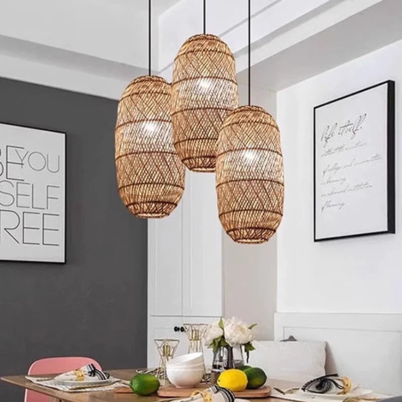 Rattan Pendant Lights Retro Hand-woven Hanging Basket chinese lantern for Dining Room Lights Bedroom Loft kitchen island lights