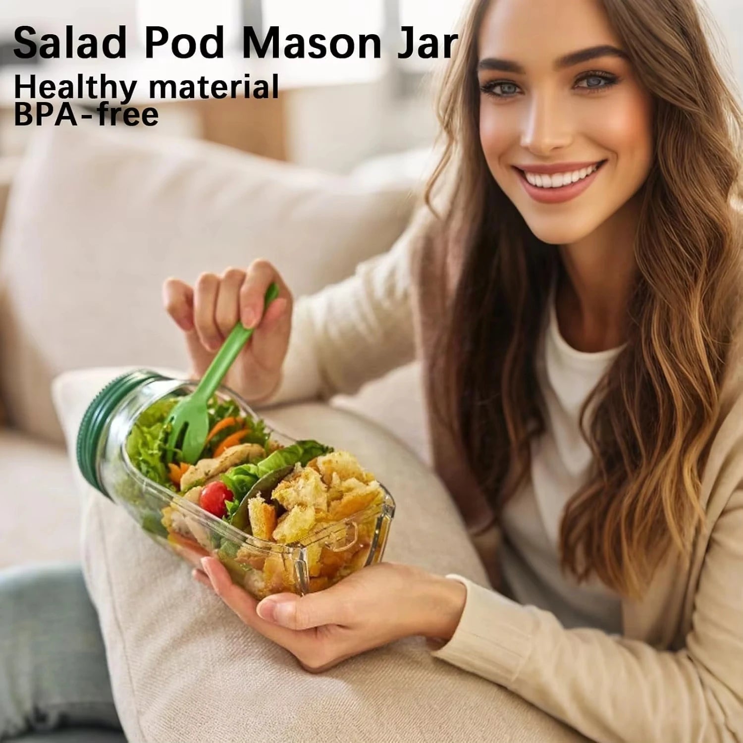 Portable Plastic Salad Pod All-In-One Container with Leak Proof Oats Container Reusable Keep it Fresh Fresh Salad Bowl Meal Prep