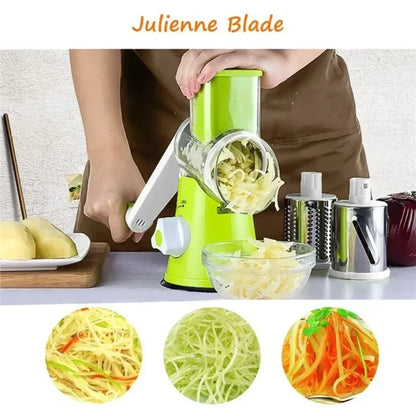 Vegetable Cutter &amp; Slicer Manual Kitchen Cheese Chopper Machine With 3 Sharp Drums Multifunctional Garlic Potato Shredder