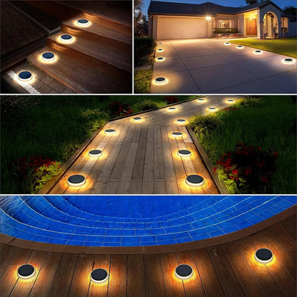 4 Pack Solar Ground Step Lights Waterproof IP68  Auto On/OFF Led Solar Light for Railing Stairs Yard Patio Pathway Driveway Lamp