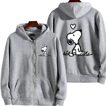 Snoopy Women Zip Up Hoodie Cartoon Anime Spring Autumn Men Oversized Sweatshirt 2024 New Fashion Khaki Couple Jackets Coats