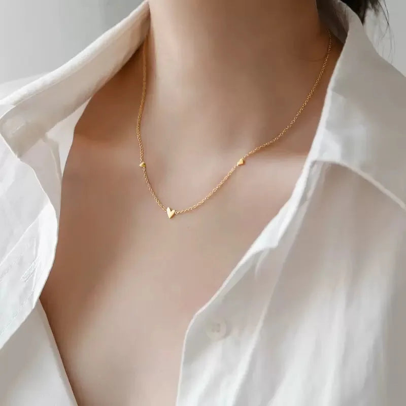 Minimalist Cute Tiny Heart Stars Stacked Choker Necklace Stainless Steel Gold Plated Chain Ladies Women Fashion Delicate Gift