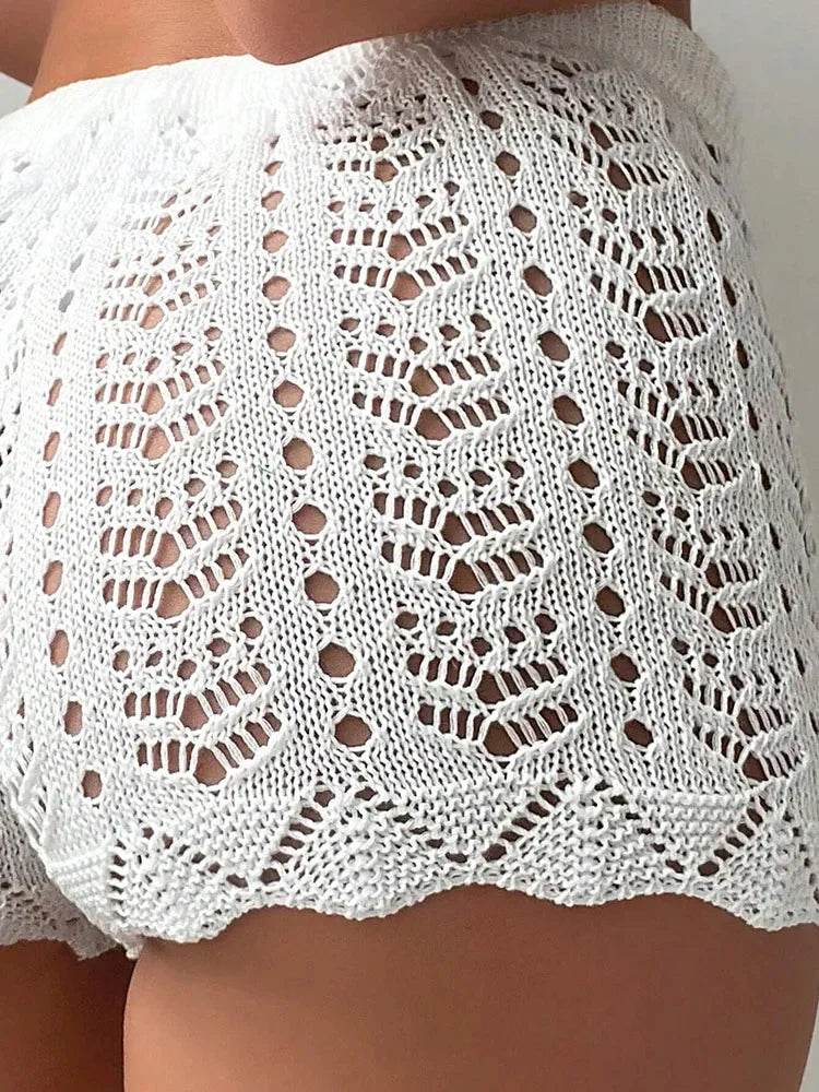 Hollow Drawstring Open Waist Knitted Bikini Blocked Women&