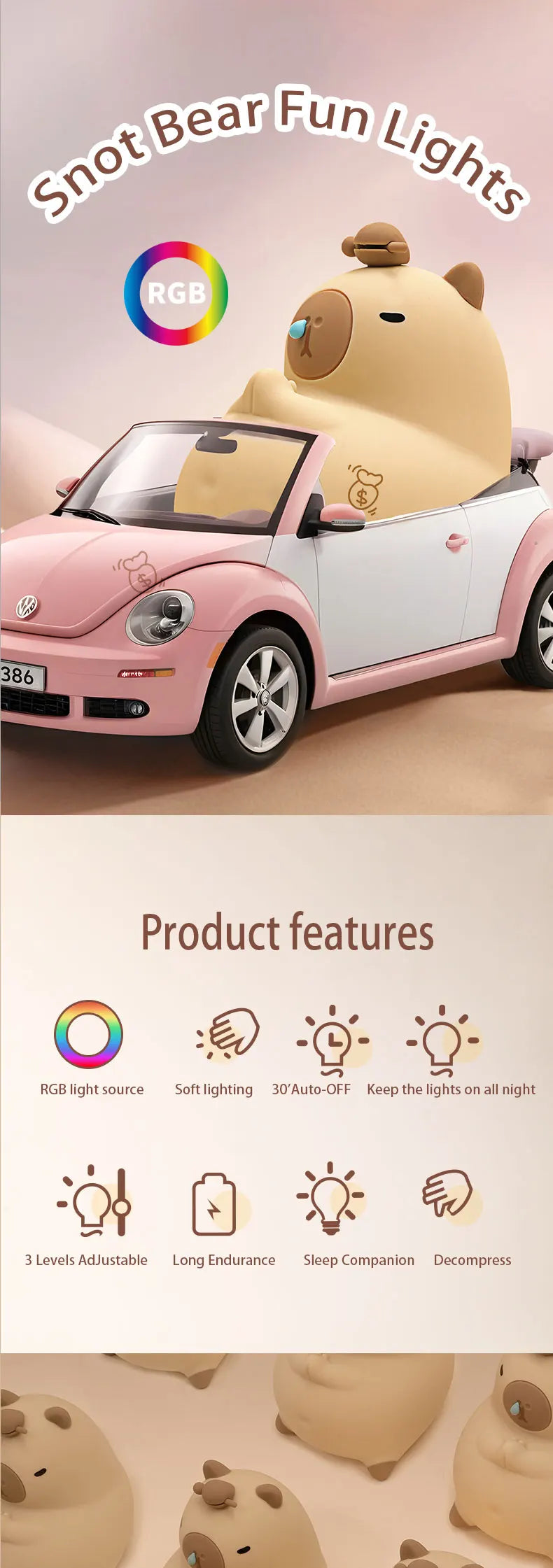 Cute Silicone Capybara Night Light Children&