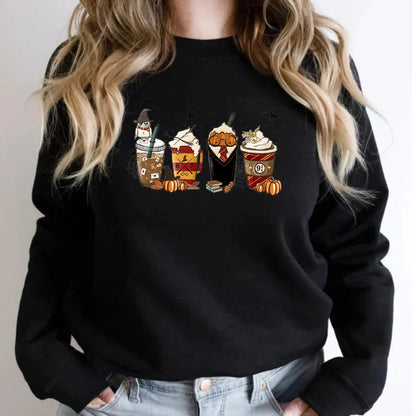 Latte Coffee Halloween Witch School Sweatshirt Fall Coffee Pumpkin Hoodies Retro Halloween Sweatshirt Vintage Halloween Gift Top