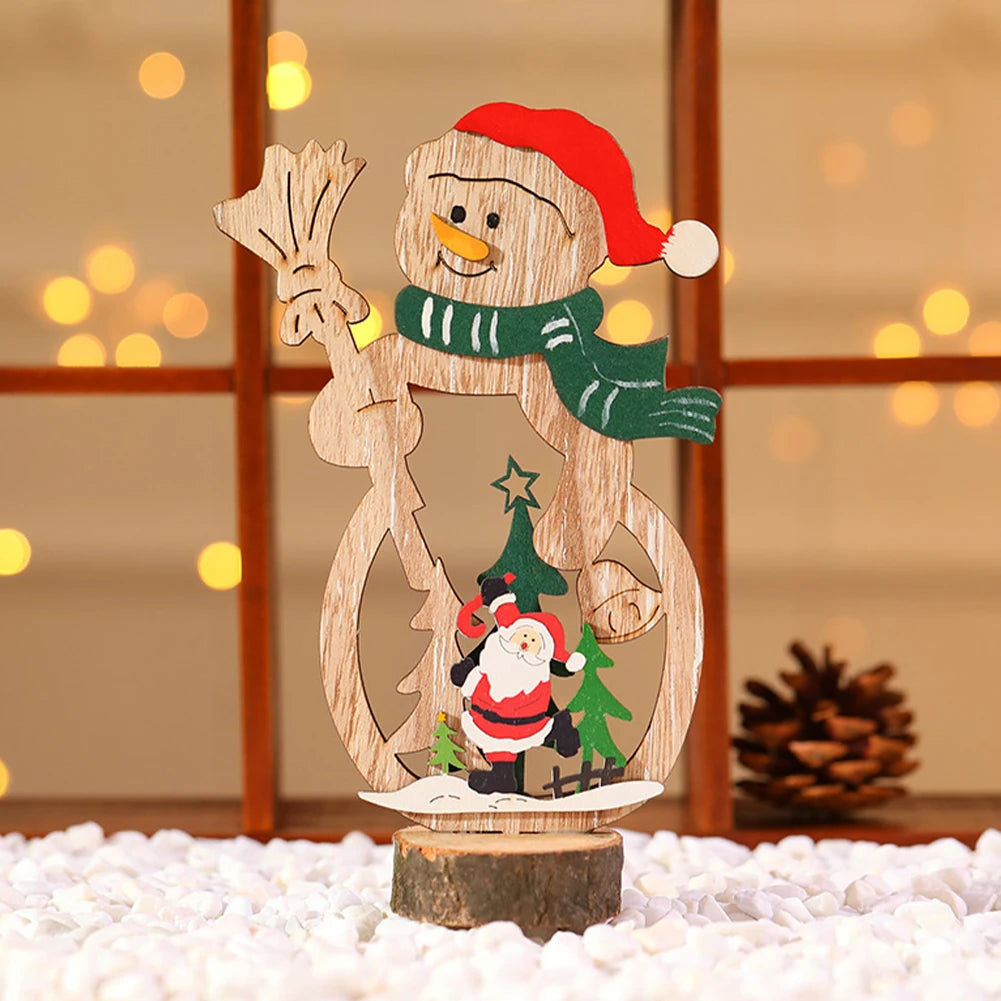 Christmas Decoration DIY Wooden Crafts Creative Ornaments Santa Claus Snowman Reindeer Christmas Desktop Decoration Gifts