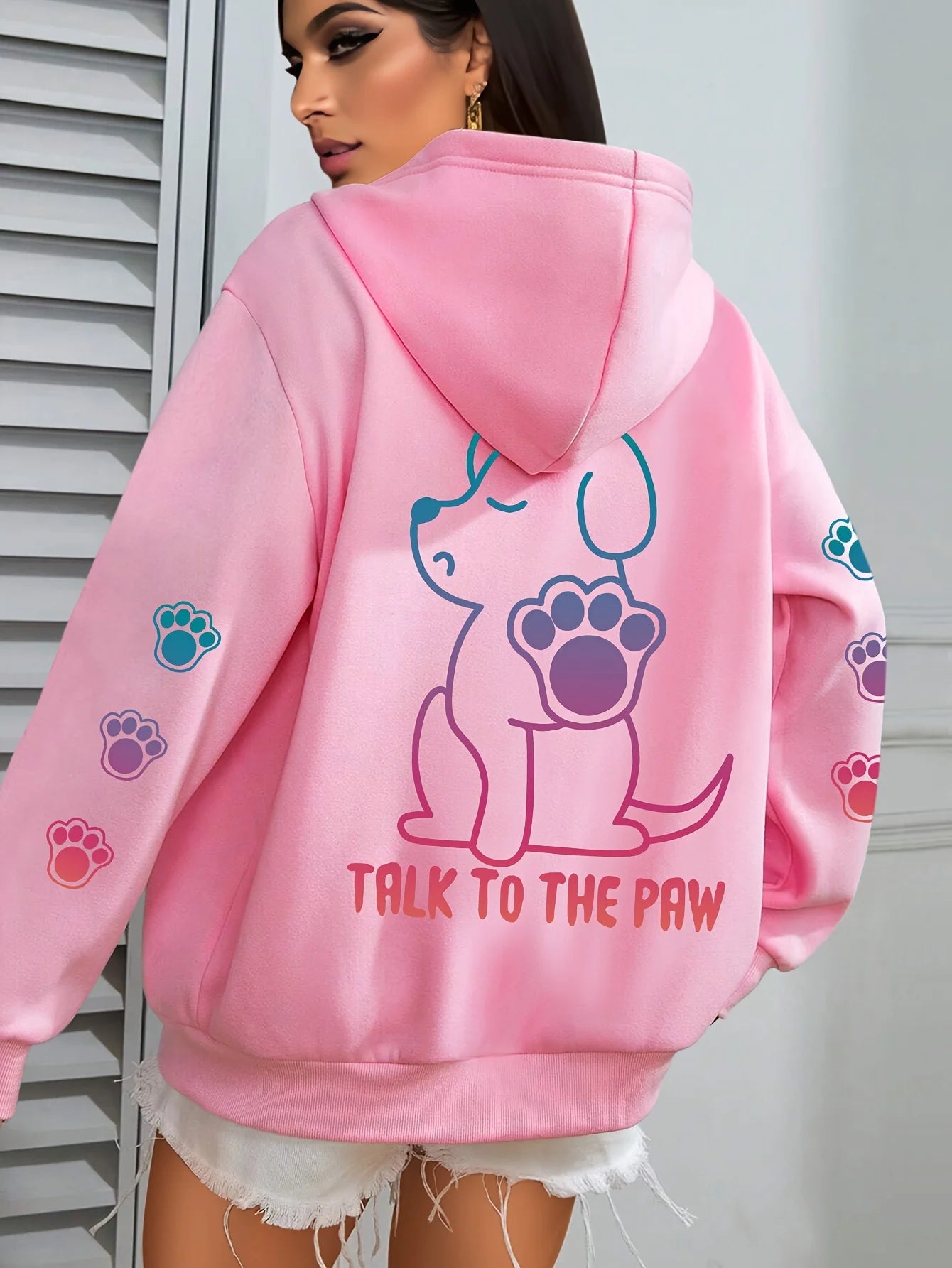 Talks To The Paw Funny Dog Print Women Hooded Fashion Comfortable Versatile Hoodie Autumn Soft Fleece Clothes Casual Warm Tops