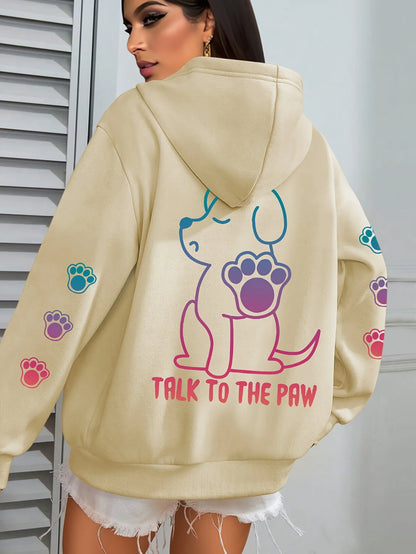 Talks To The Paw Funny Dog Print Women Hooded Fashion Comfortable Versatile Hoodie Autumn Soft Fleece Clothes Casual Warm Tops
