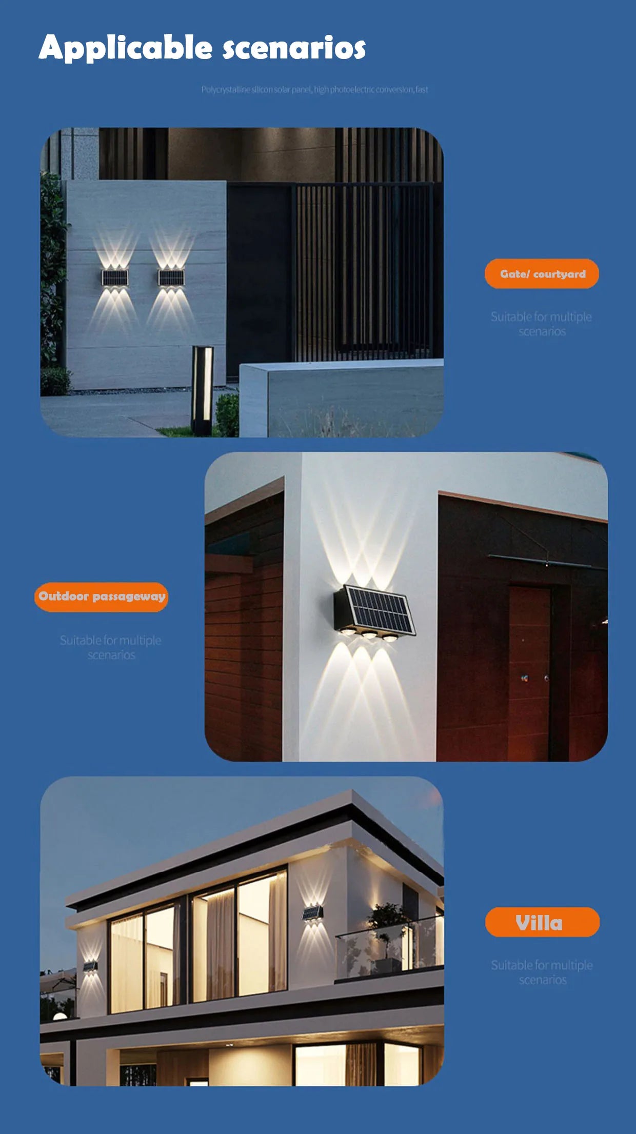 Outdoor Waterproof Wall Light Decorative Wall Lamp LED Solar Wall Lamp Up and Down Illuminate Home Garden Yard Decotration G6
