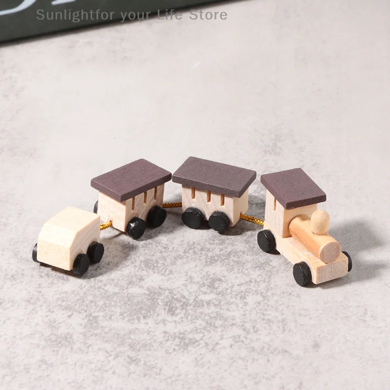 Christmas Wood Train Dollhouse Miniature Kid Pretend Play Toy Mini Scenery Xmas Table Top Ornament Party Decor Navidad Gift