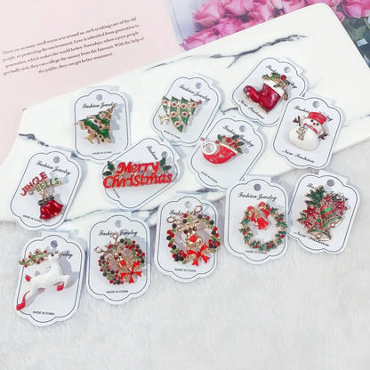 2025 Christmas Gifts Luxury Crystal Brooch Of Santa Series Design Oil Dripping Alloy Badge Accessories