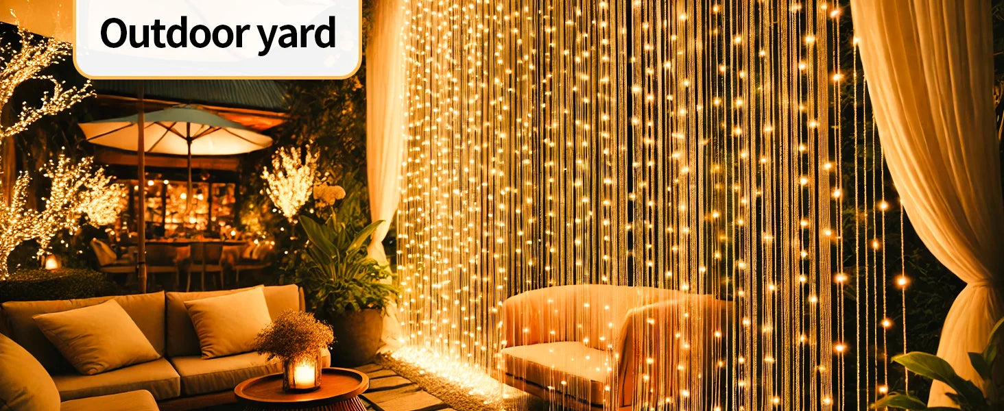 Outdoor Solar Curtain Light 3x3M 300Leds Holiday Decorations Garland 8 Modes Halloween Christmas Party Decor String Lights