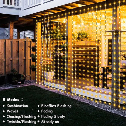 Outdoor Solar Curtain Light 3x3M 300Leds Holiday Decorations Garland 8 Modes Halloween Christmas Party Decor String Lights