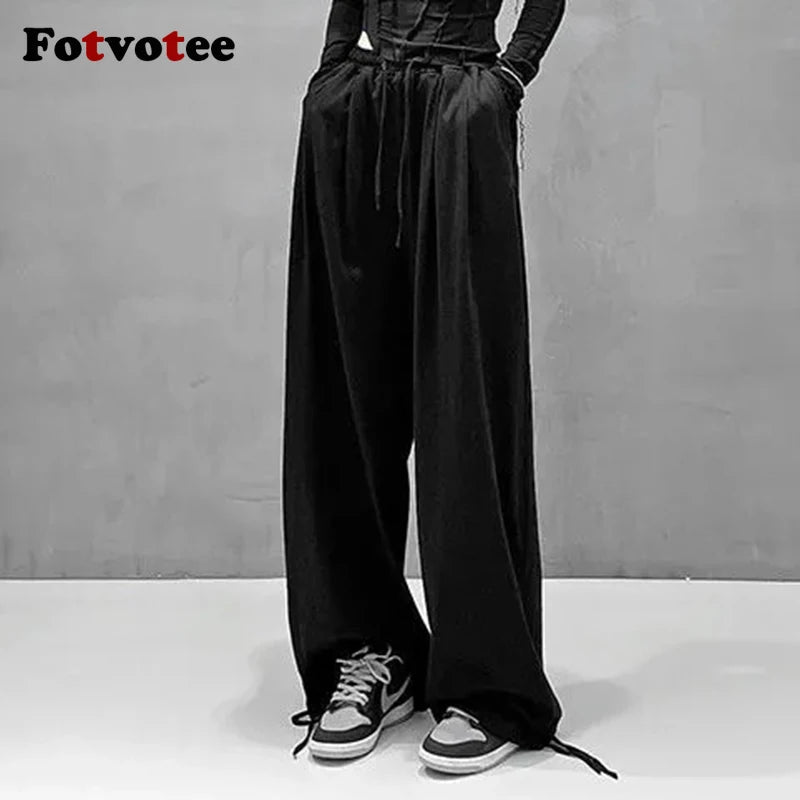 FOTVOTEE Casual Drawstring Sweatpants Women Fashion Loose High-waisted Slimming Harem Pants 2025 New All Match Simple Joggers