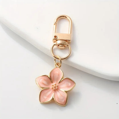 Lovely Enamel Sakura Keychain Mini Flower Keyring Handbag Pendants Car Key chain Jewelry Accessories Earphone Case DIY Ornament