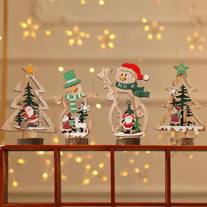 Christmas Decoration DIY Wooden Crafts Creative Ornaments Santa Claus Snowman Reindeer Christmas Desktop Decoration Gifts