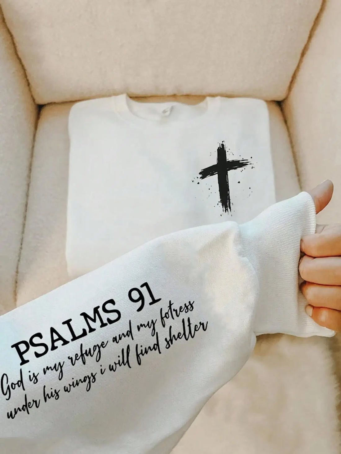 Cross&amp;Bible Psalms 91 Printing Women Sweatshirts Harajuku Fit Clothes Fashion Big Size Pullover Casual  fur-liner Female Hoodies