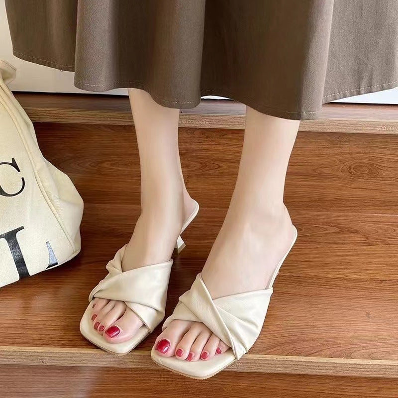 Summer Fashion Simple Ladies Slippers Dew Feet High Heels Solid Color Comfortable Casual SlippersFashion Slippers