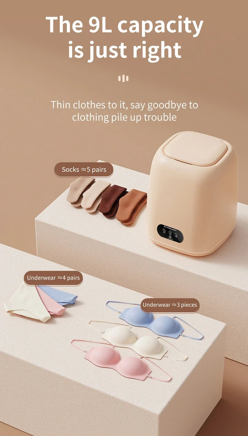 9L Portable Washing Machine Large Capacity Clothes Spin Dryer Bucket Travel Underwear Socks Ultrasonic Mini Washer