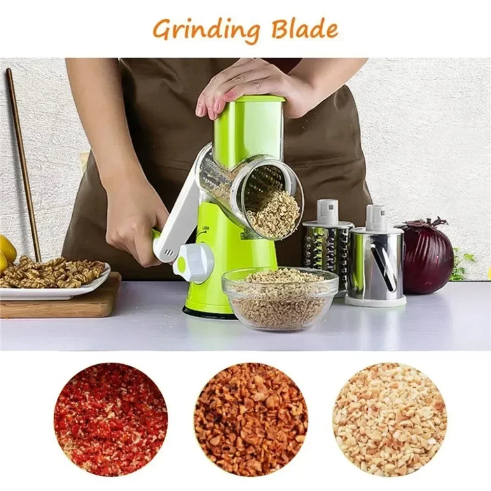 Vegetable Cutter &amp; Slicer Manual Kitchen Cheese Chopper Machine With 3 Sharp Drums Multifunctional Garlic Potato Shredder