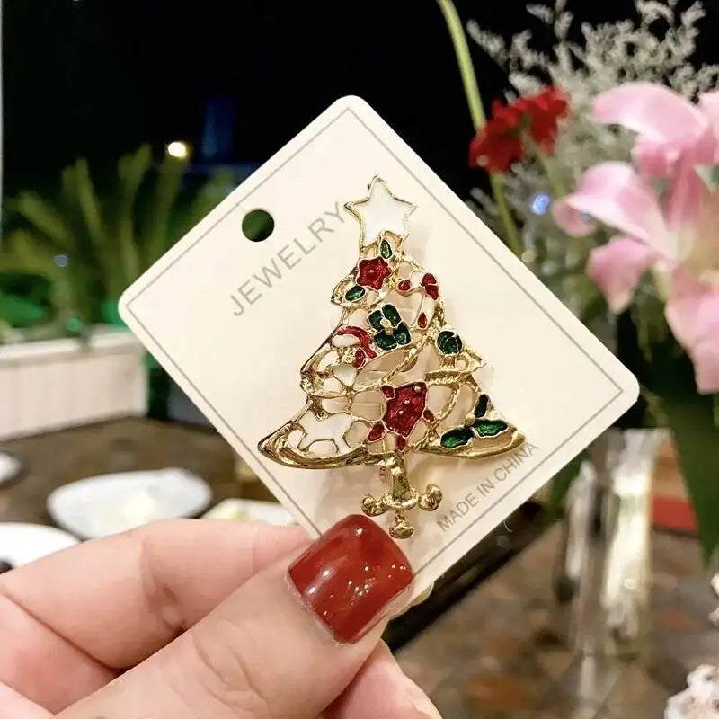 2025 Christmas Gifts Luxury Crystal Brooch Of Santa Series Design Oil Dripping Alloy Badge Accessories