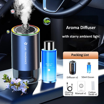 Car Aroma Diffuser with LED Starry Ambient Light 50ml Cologne Perfume Car Air Freshener Flavoring for Cars Fragrance Diffusers