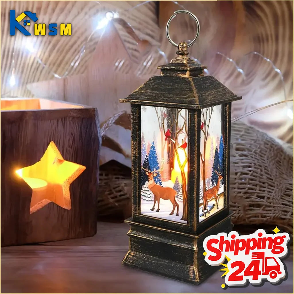 Christmas Santa Lantern Snowman Elk Night Light Holiday Party Wind Lamp Desktop Ornament Merry Xmas Home Decoration Supplies
