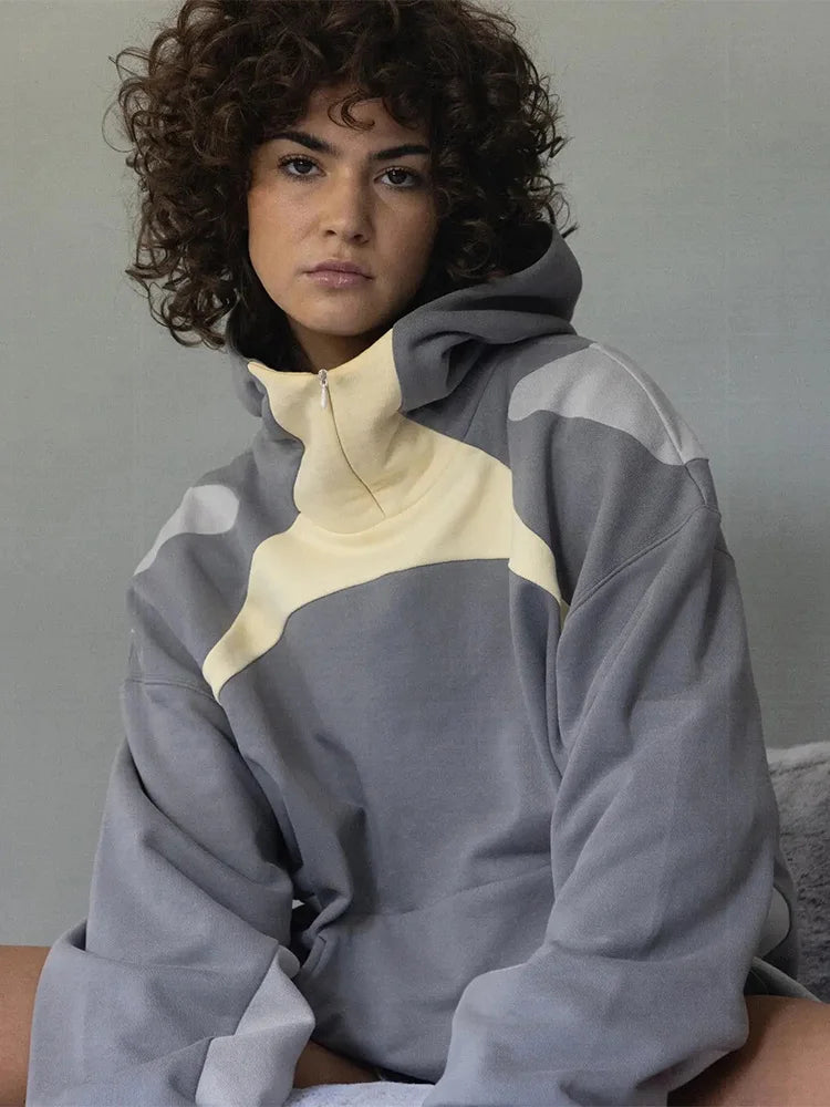 2024 Autumn/Winter New American Patchwork Irregular Harajuku Large Loose Y2K Hoodie Men&
