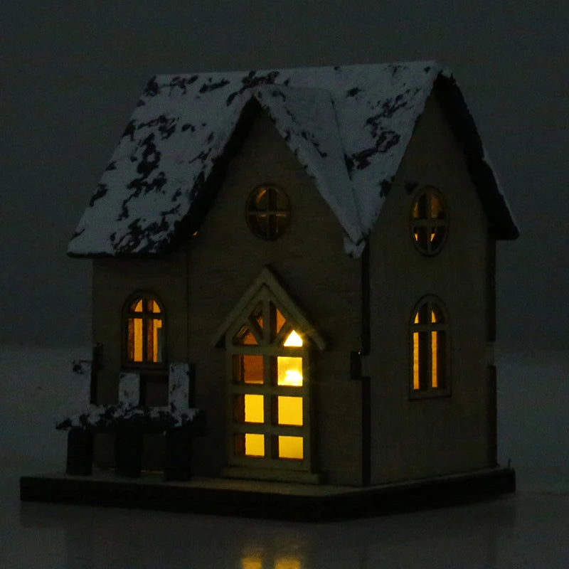 Christmas Home Decoration LED Luminous Wooden House Small House Xmas Tree Desktop Decoration Happy New Year Give Gifts Friends