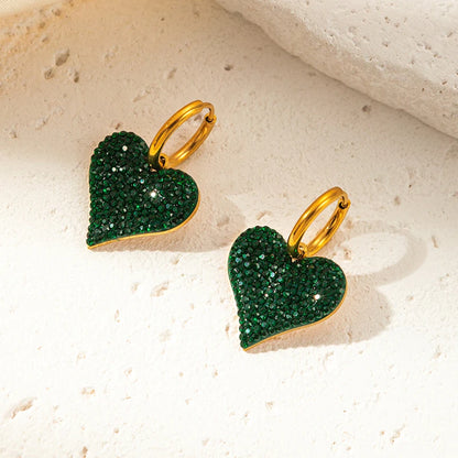 ANENJERY 316L Stainless Steel Green White Zircon Love Heart Necklace Earrings For Women Sparkling Jewelry Gifts Wholesale