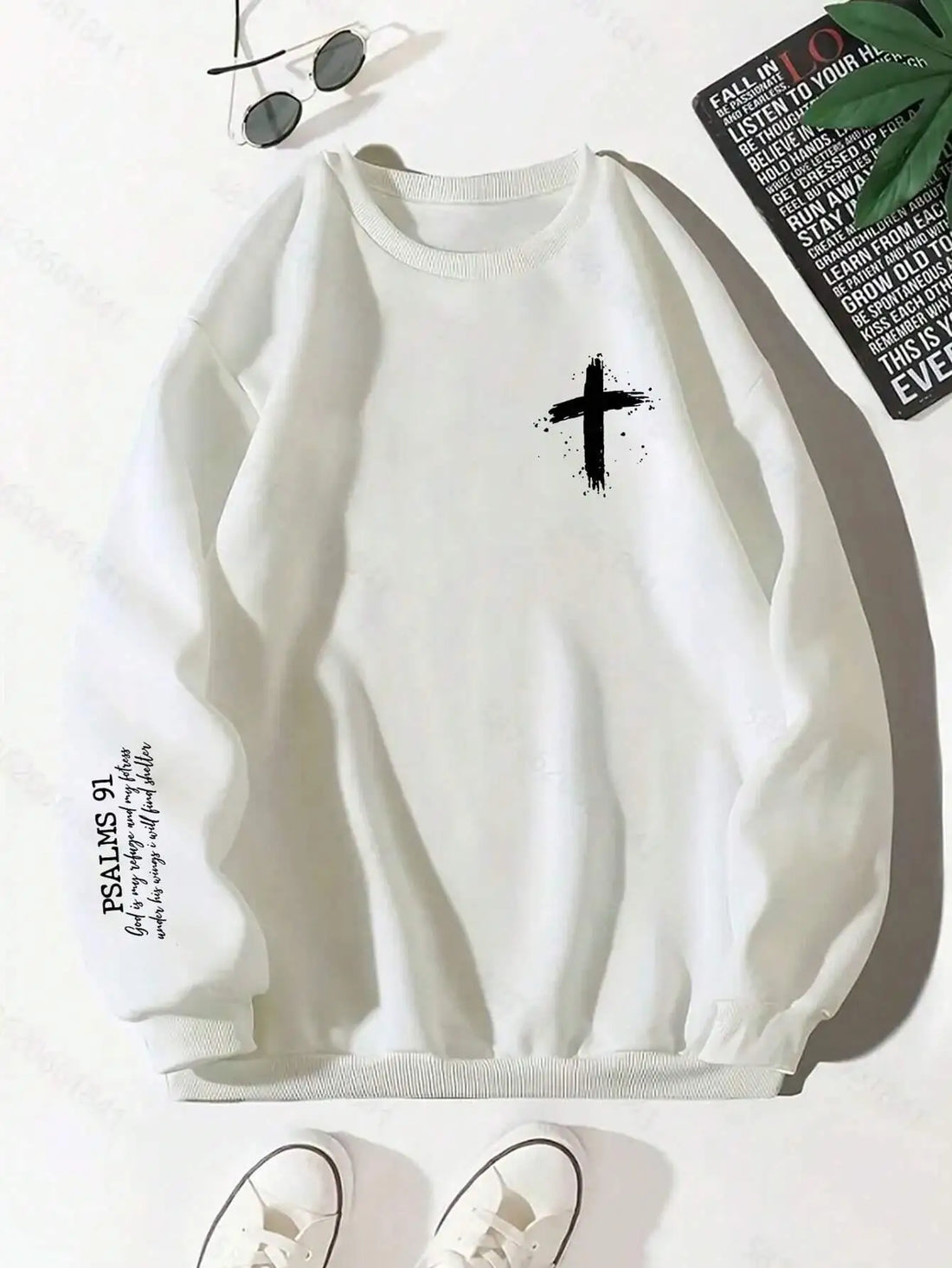 Cross&amp;Bible Psalms 91 Printing Women Sweatshirts Harajuku Fit Clothes Fashion Big Size Pullover Casual  fur-liner Female Hoodies