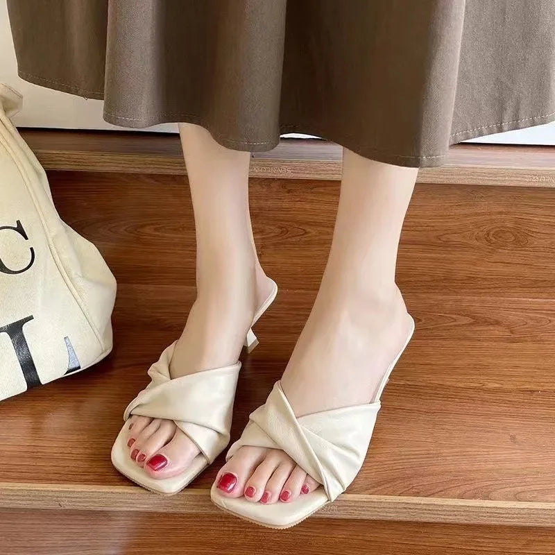 Summer Fashion Simple Ladies Slippers Dew Feet High Heels Solid Color Comfortable Casual SlippersFashion Slippers