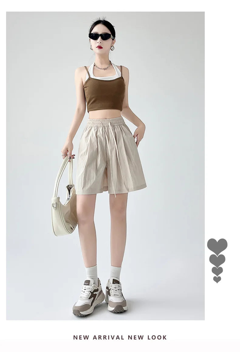 Summer Women Shorts Casual Solid Two Pockets Elastic Waist Shorts high Waist Loose Shorts For Girls Soft Female Beach Shorts