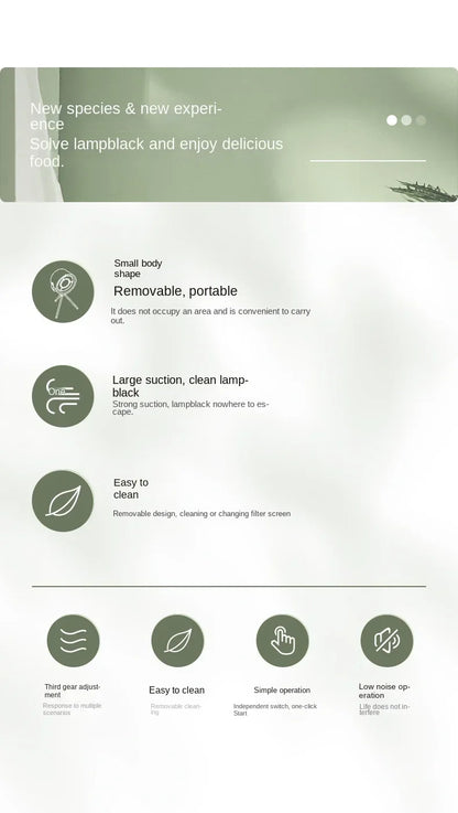 2024 New Portable Exhaust Fan Small Kitchen Hood Extractor Barbecue USB Supply Desktop Range Hoods Mini Suction Cooker Hood