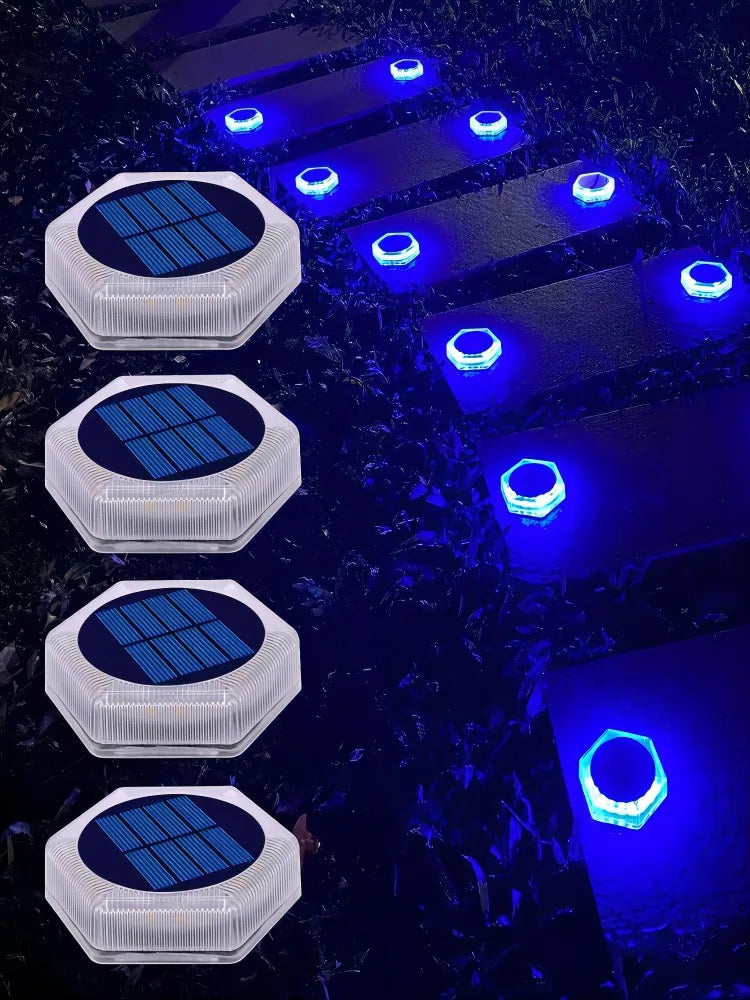 4 Pack Solar Ground Step Lights Waterproof IP68  Auto On/OFF Led Solar Light for Railing Stairs Yard Patio Pathway Driveway Lamp