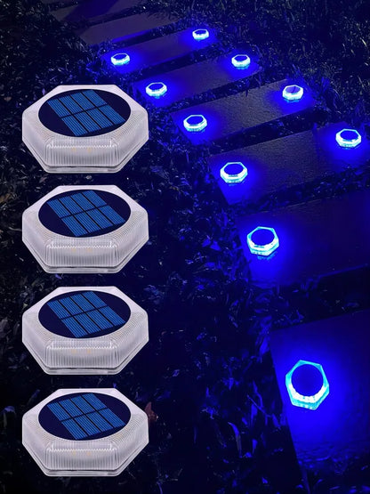 4 Pack Solar Ground Step Lights Waterproof IP68  Auto On/OFF Led Solar Light for Railing Stairs Yard Patio Pathway Driveway Lamp