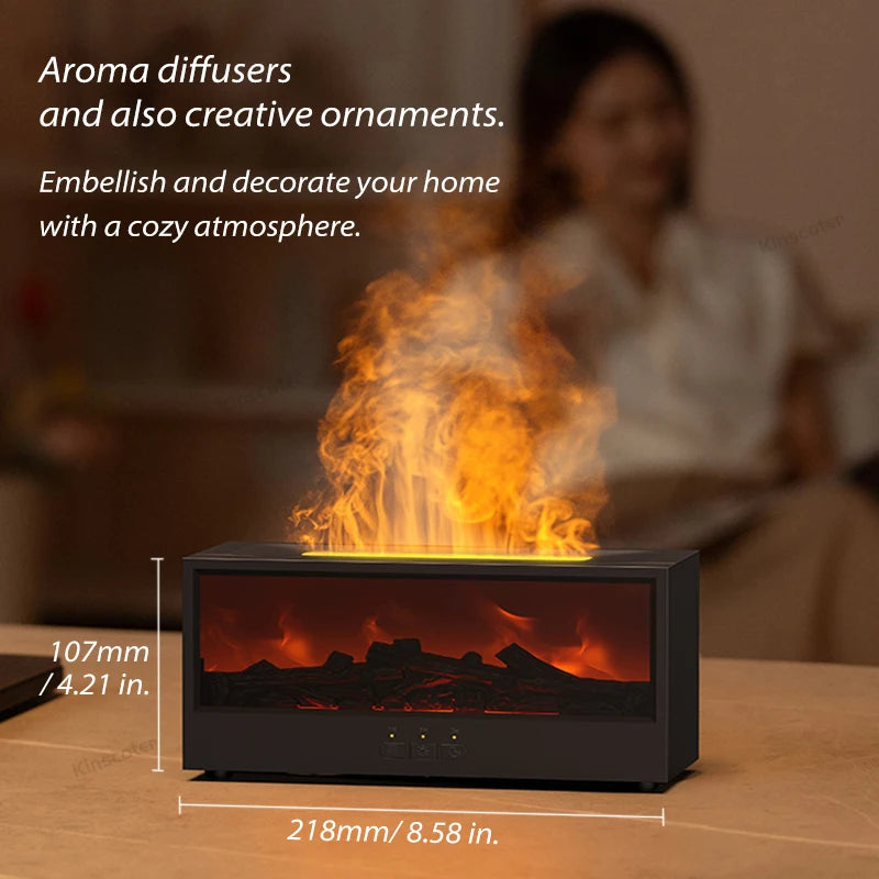 Fireplace Air Humidifier Waterless Auto-Off Aroma Essential Oil Diffuser with LED Light &amp; Remote Control for Home Creative Gift