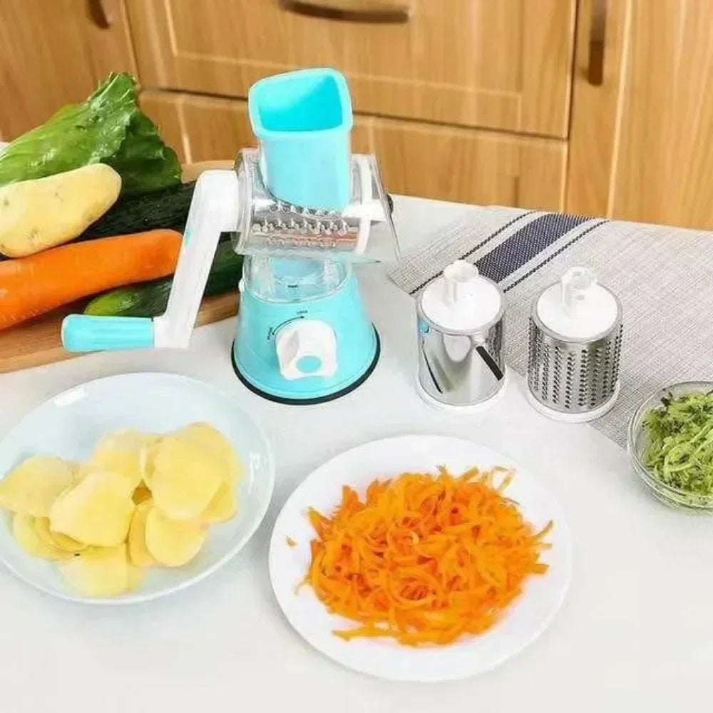 Vegetable Cutter &amp; Slicer Manual Kitchen Cheese Chopper Machine With 3 Sharp Drums Multifunctional Garlic Potato Shredder