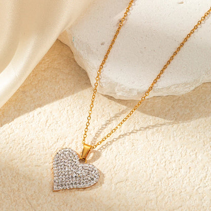 ANENJERY 316L Stainless Steel Green White Zircon Love Heart Necklace Earrings For Women Sparkling Jewelry Gifts Wholesale