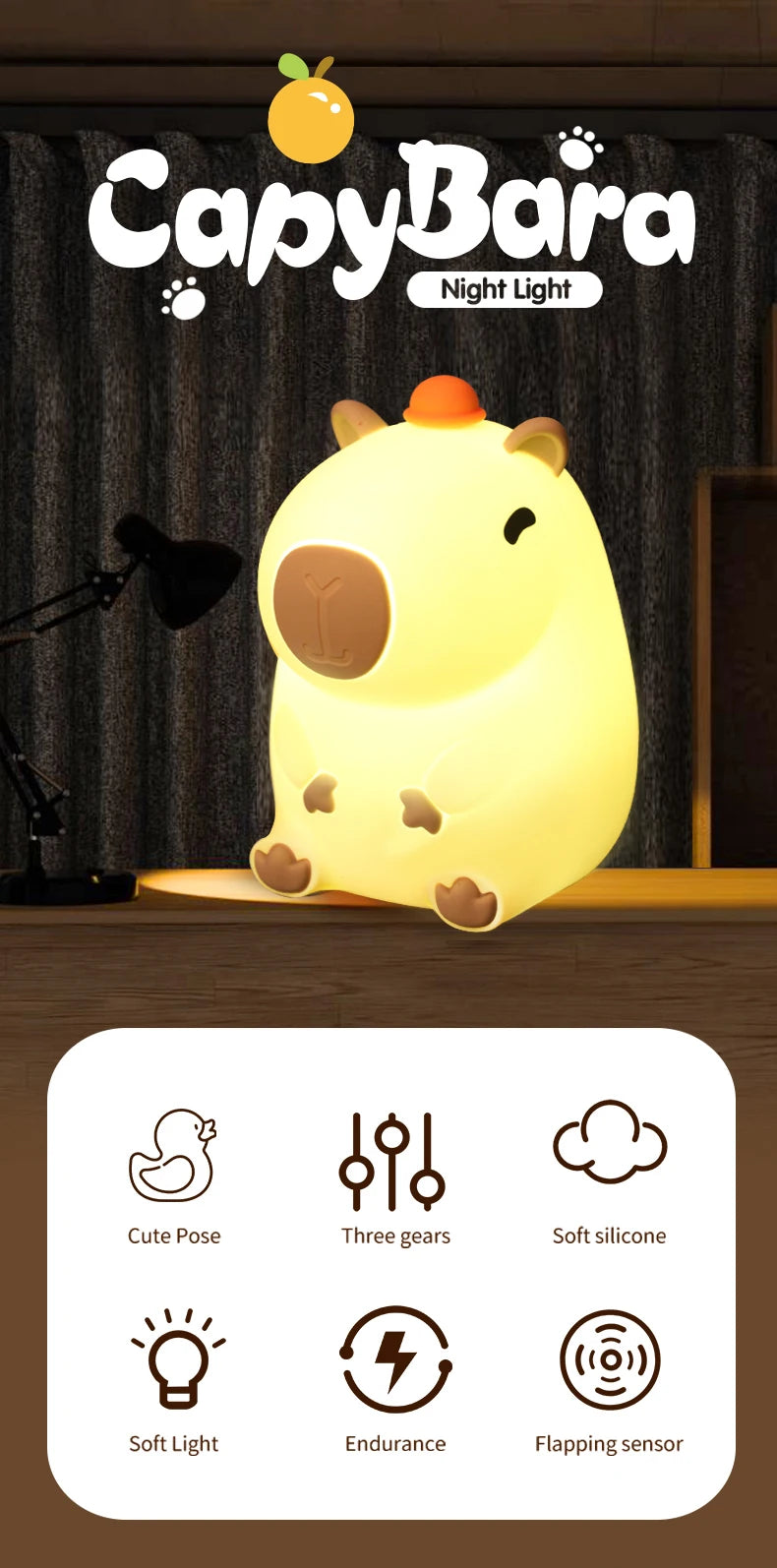 Cute Silicone Capybara Night Light Children&